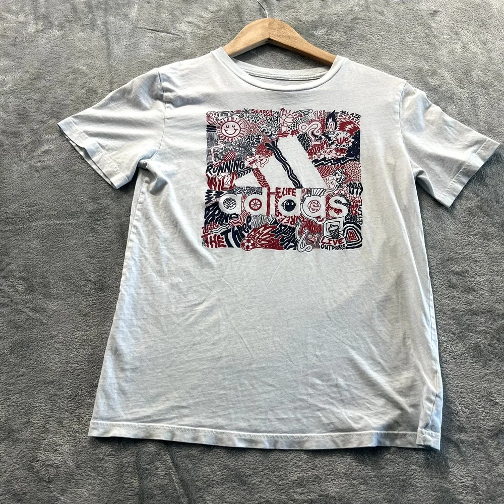 Adidas Graffiti Outdoors Youth Medium 10/12 Graphic T-Shirt Blue Short Sleeve